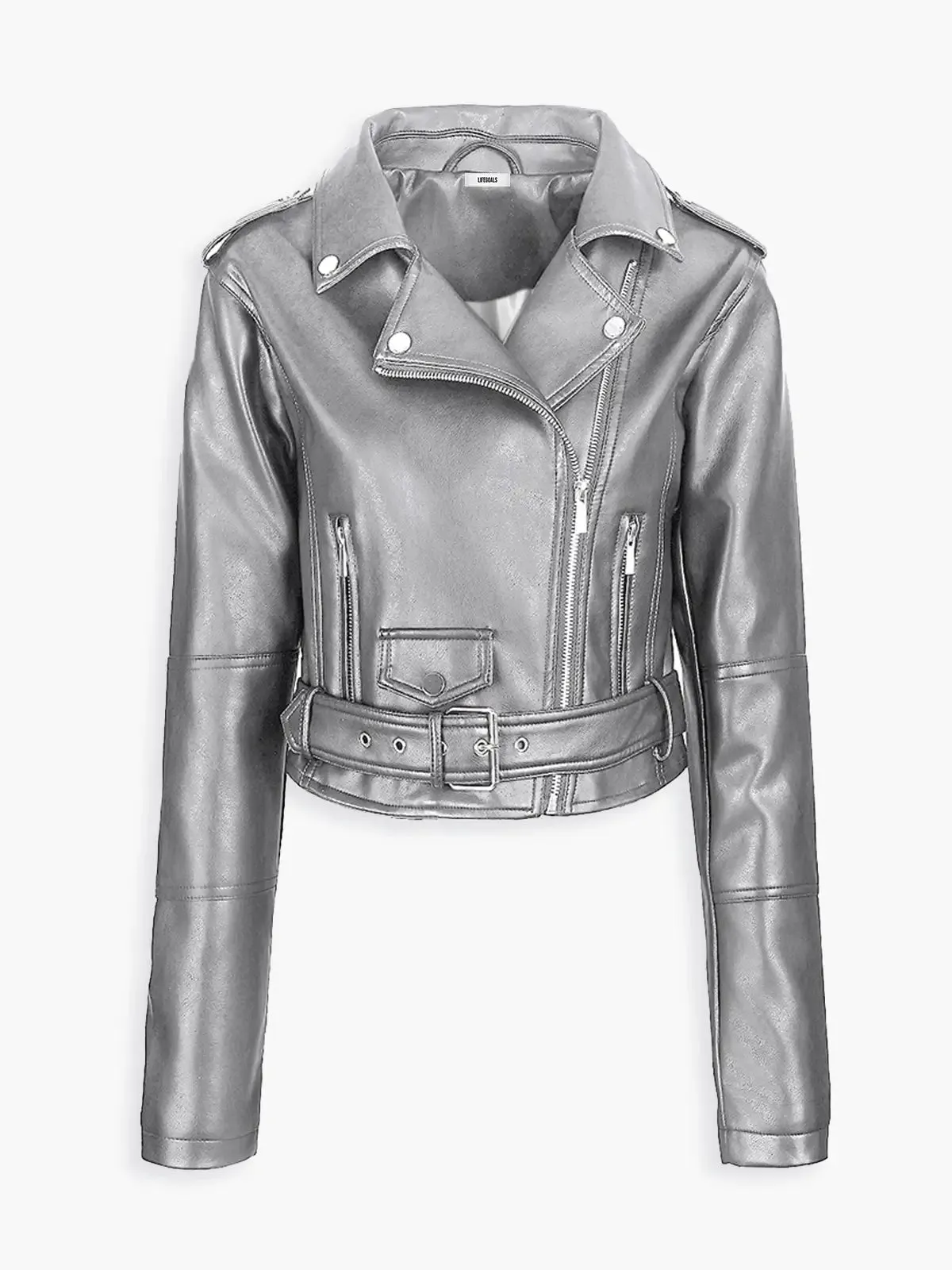 Cropped Faux Leather Biker Jacket