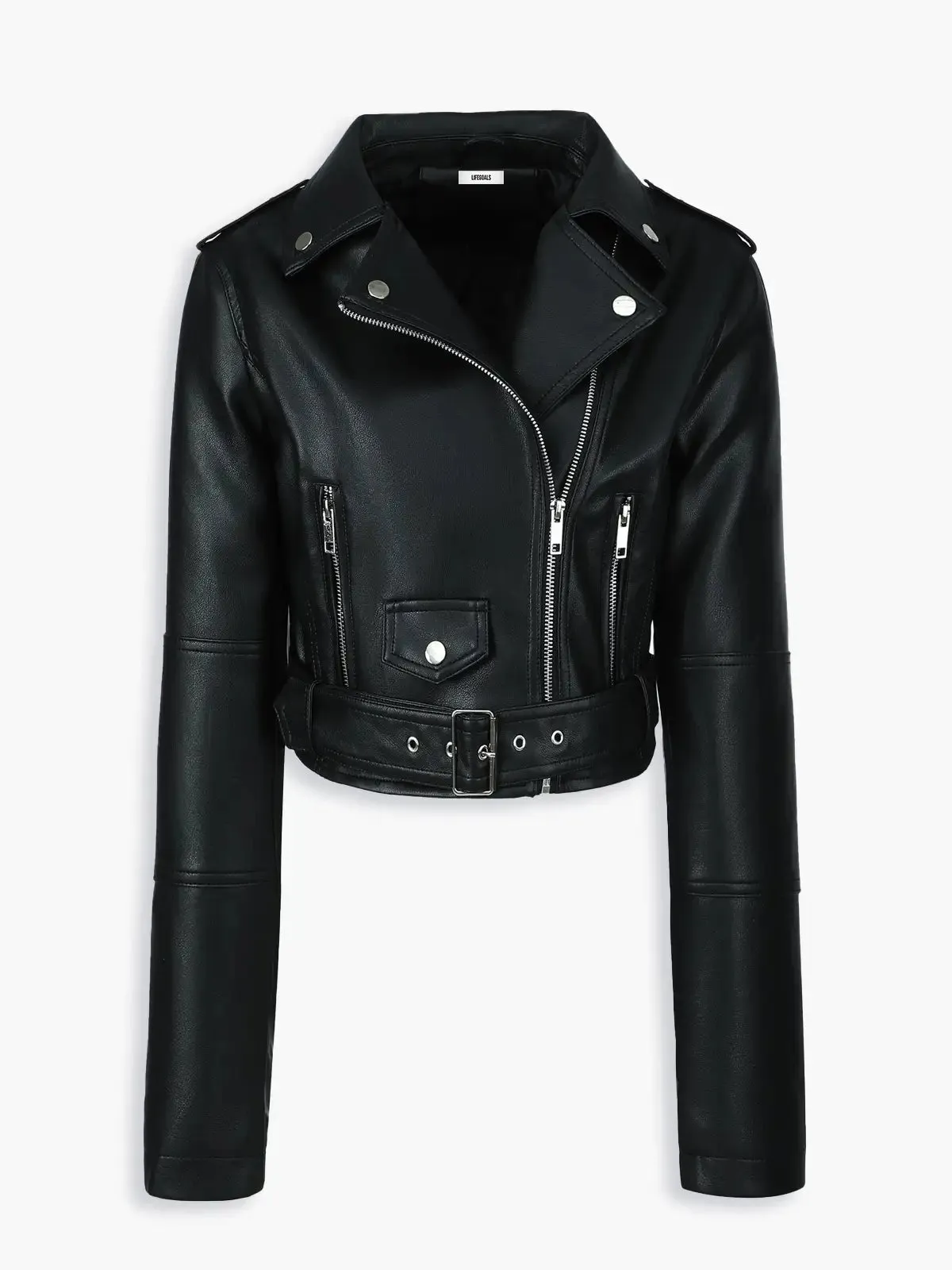 Cropped Faux Leather Biker Jacket