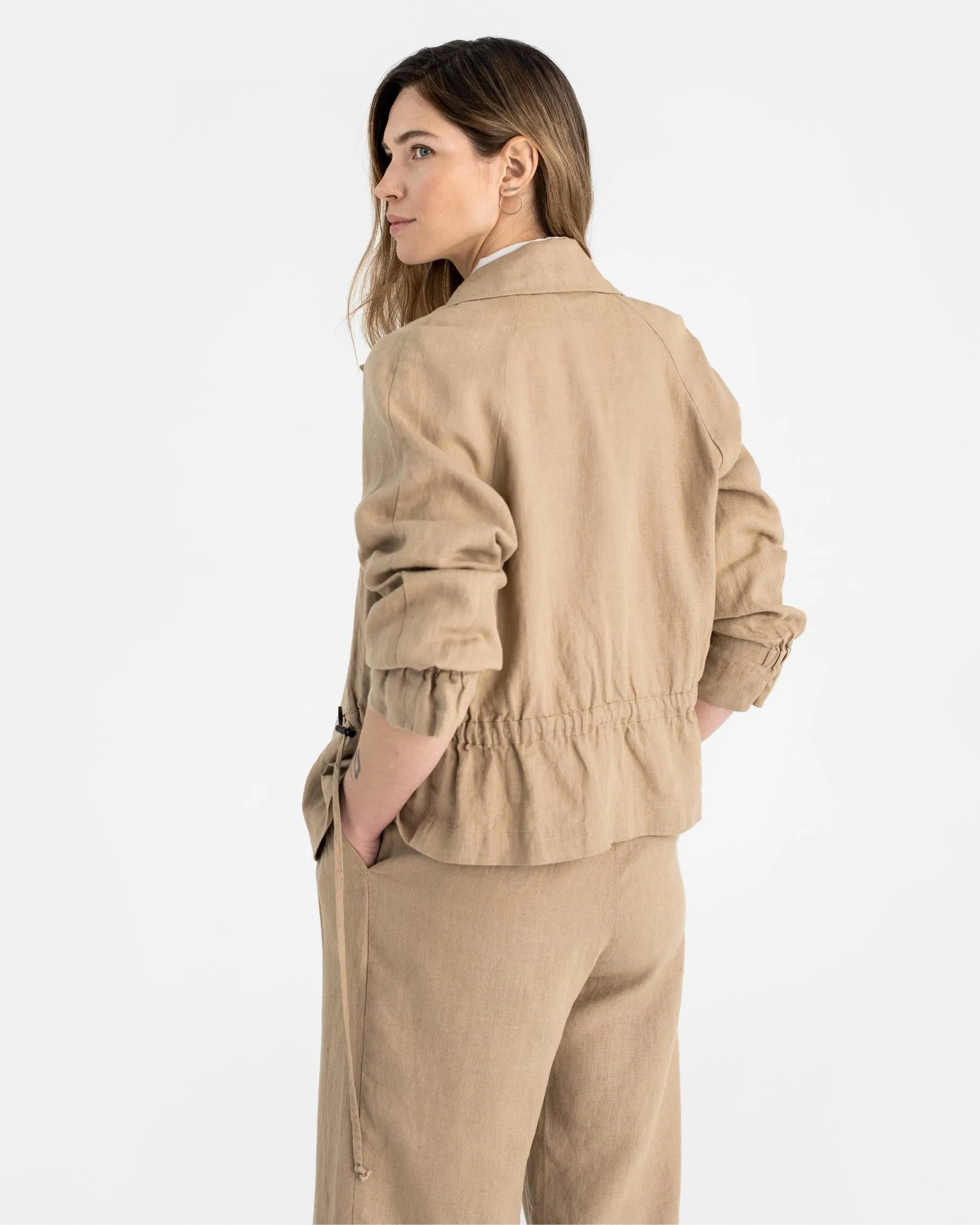 Cropped linen trench coat OBAN in Wheat