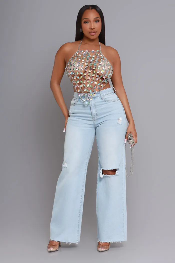 Crystal Clear Beaded Chandelier Halter Top - Clear