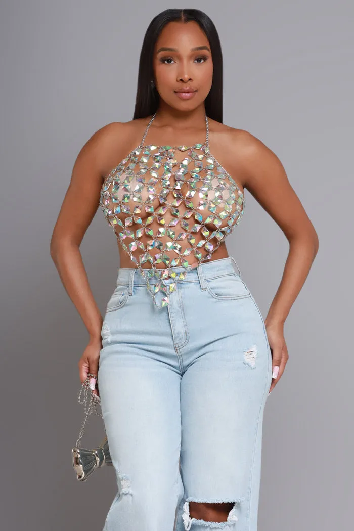 Crystal Clear Beaded Chandelier Halter Top - Clear