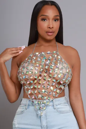 Crystal Clear Beaded Chandelier Halter Top - Clear