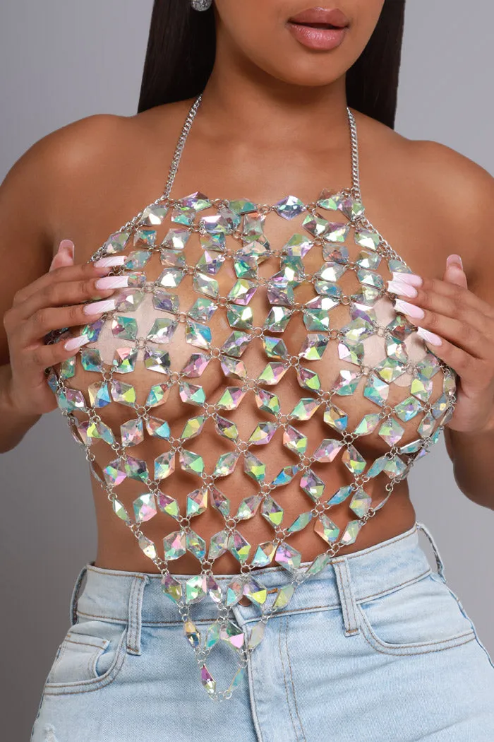 Crystal Clear Beaded Chandelier Halter Top - Clear