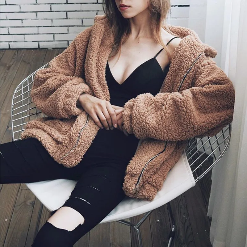 Elegant Faux Fur Coat Women 2019 Autumn Winter Warm Soft Zipper Fur Jacket Female Plush Overcoat Pocket Casual Teddy Outwear