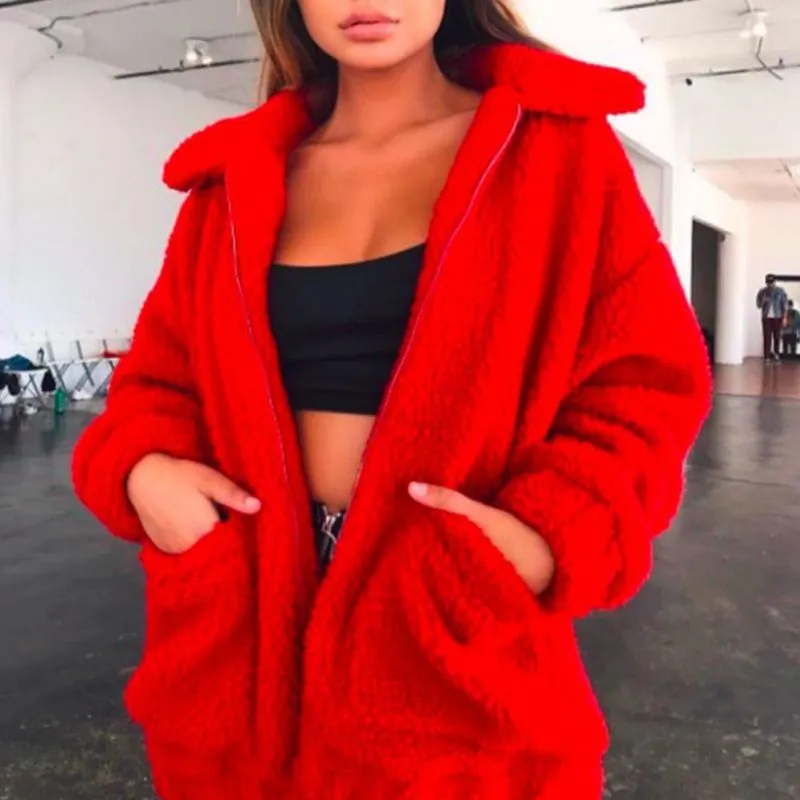 Elegant Faux Fur Coat Women 2019 Autumn Winter Warm Soft Zipper Fur Jacket Female Plush Overcoat Pocket Casual Teddy Outwear