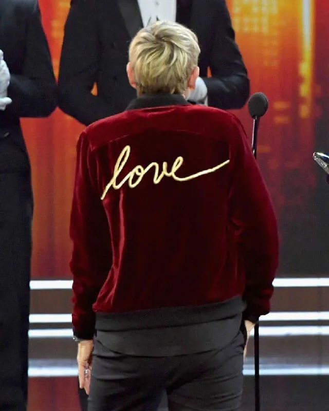 Ellen DeGeneres Red Love Bomber Jacket