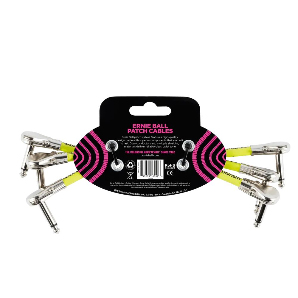 Ernie Ball 6 Flat Angle / Flat Angle Patch Cable 3-Pack - White