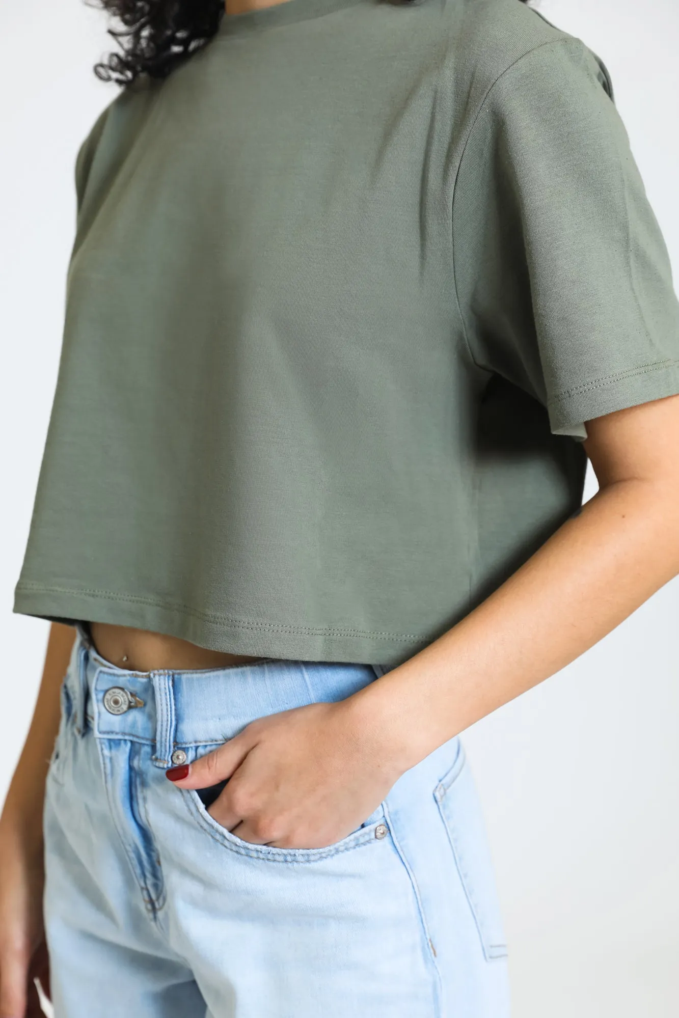 Essential Oversized Cropped Tee - Sage