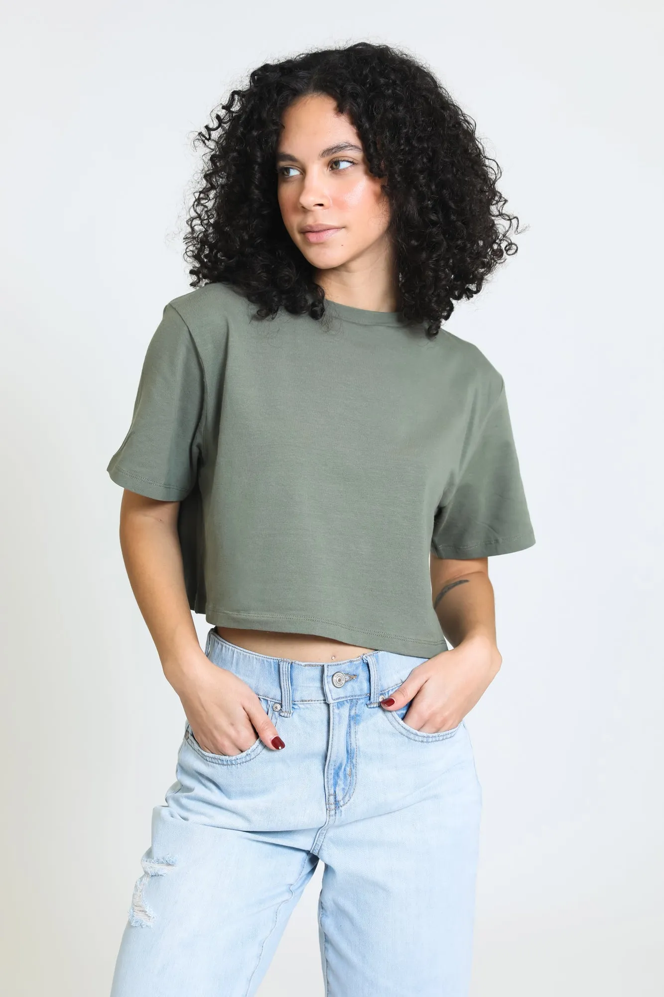 Essential Oversized Cropped Tee - Sage