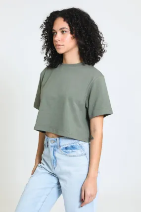 Essential Oversized Cropped Tee - Sage