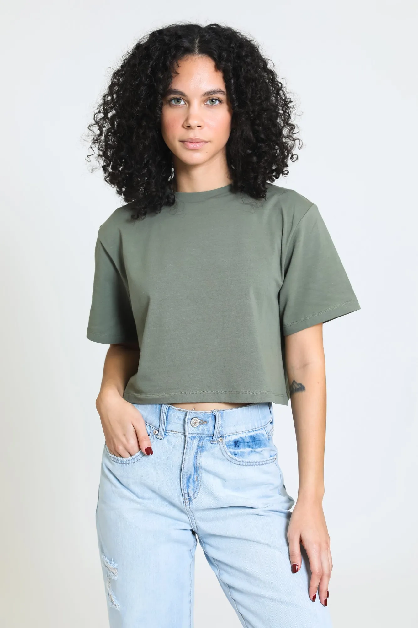 Essential Oversized Cropped Tee - Sage