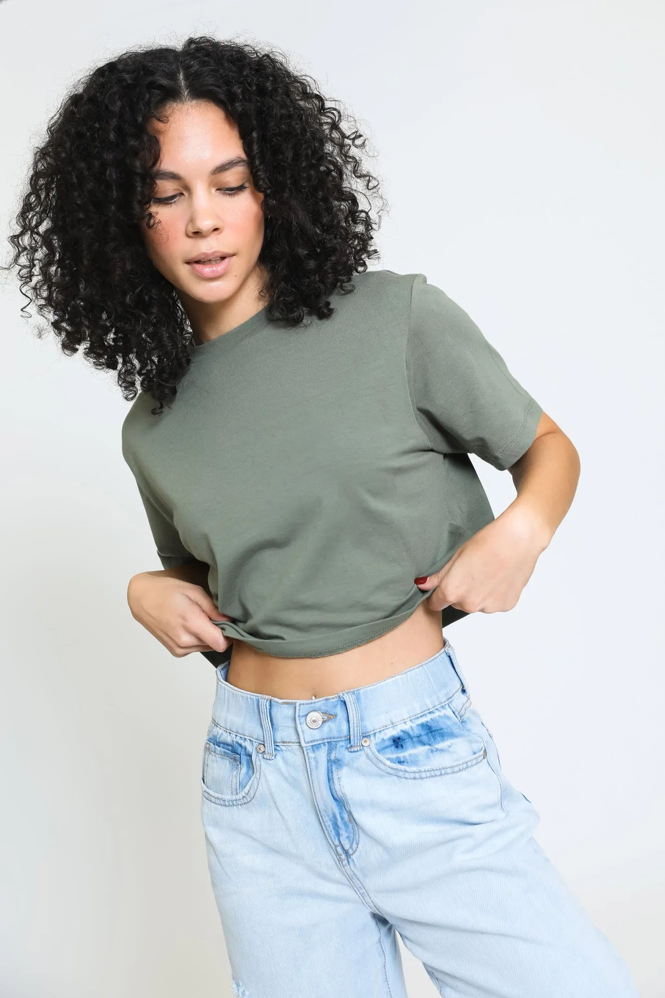 Essential Oversized Cropped Tee - Sage