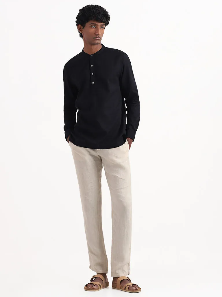 ETA Black Solid Cotton Slim-Fit Shirt