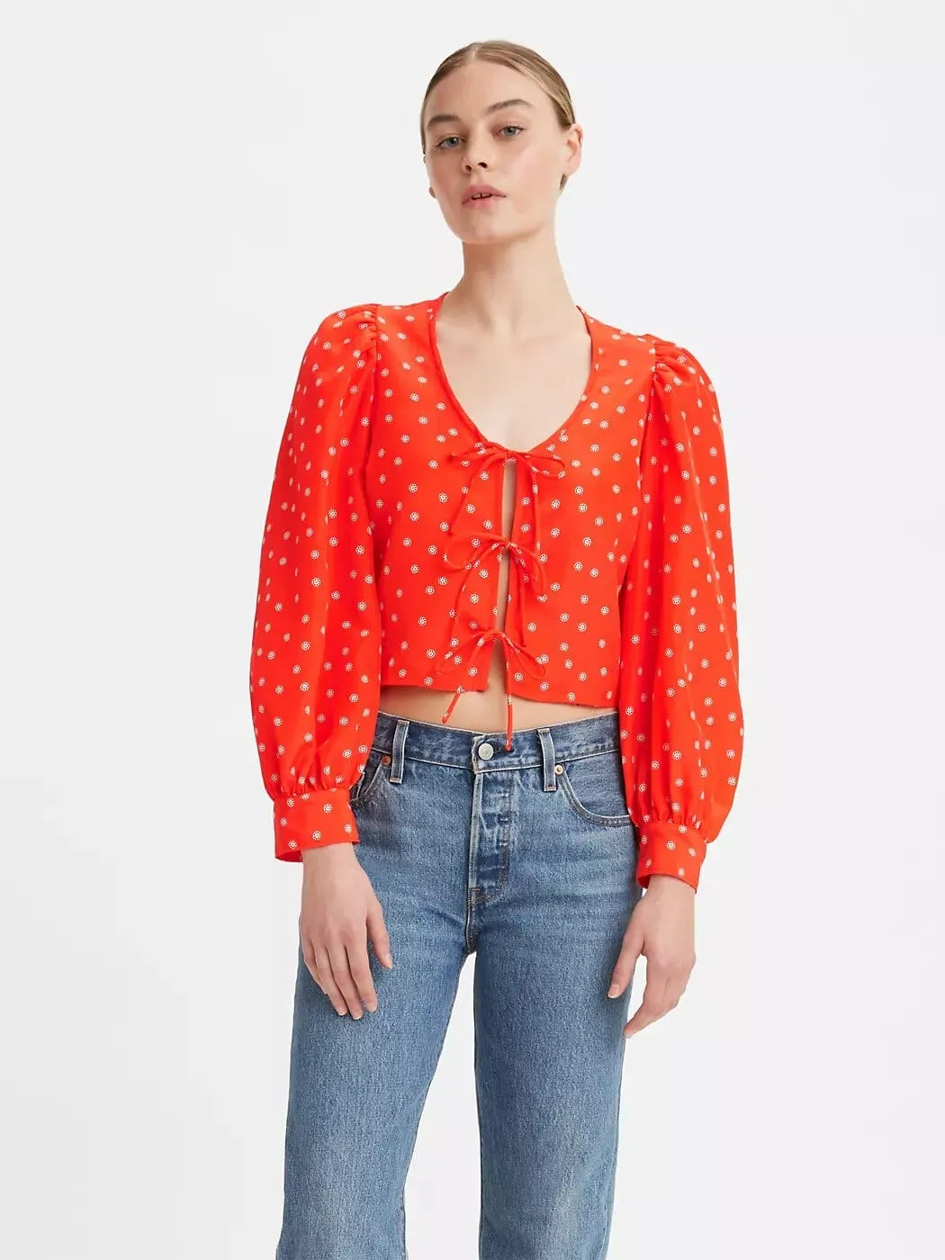 Fawn Tie Blouse Daisy Foulard Enamel Orange