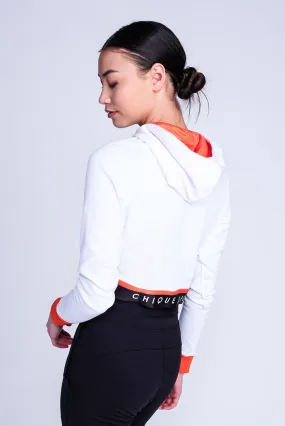 Fearless Crop Hoodie in White and Orange