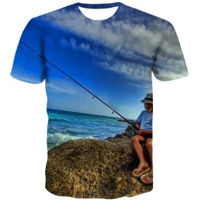 fishing T-shirt Men fish Tshirt Anime sea T-shirts Graphic Short Sleeve summer