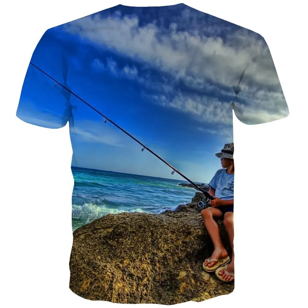 fishing T-shirt Men fish Tshirt Anime sea T-shirts Graphic Short Sleeve summer