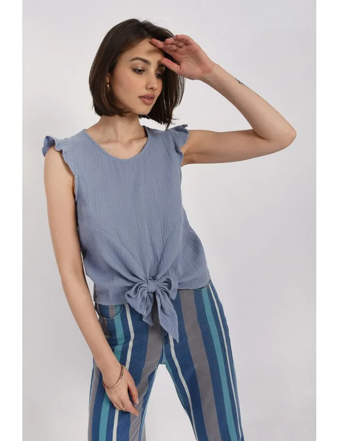 Front Knotted Top - Blue