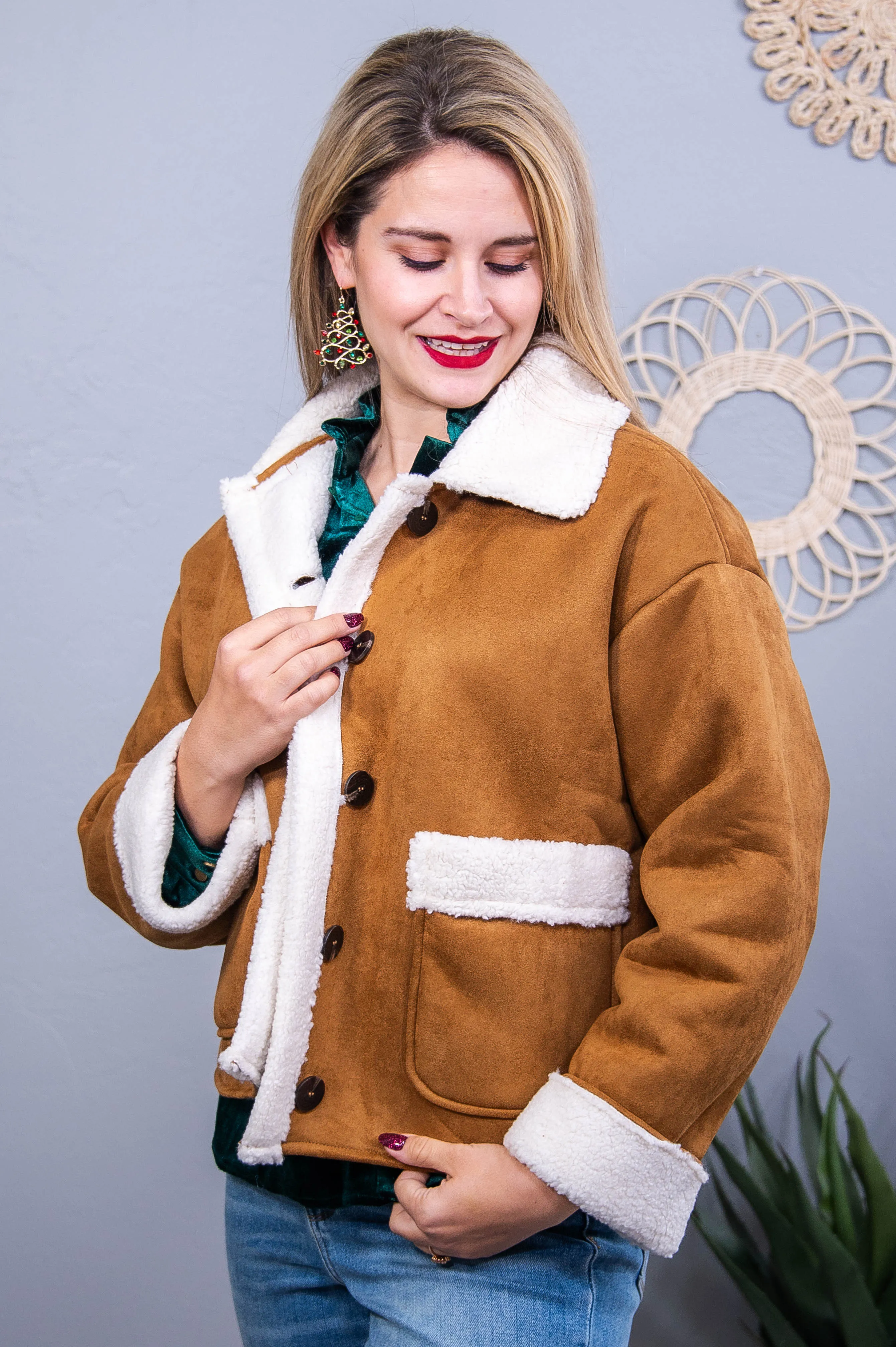 Frosty Mornings And Toasty Mugs Camel/Ivory Sherpa Jacket - O5657CA