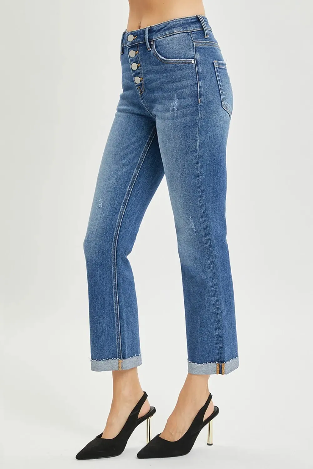 Full Size Button Fly Cropped Bootcut Jeans