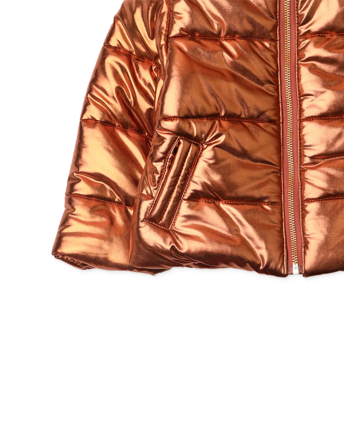 GIRLS METALLIC LAME PUFFER JACKET