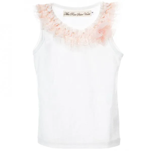 Girls off white and pink vintage inspired singlet tank top.SINGLET61