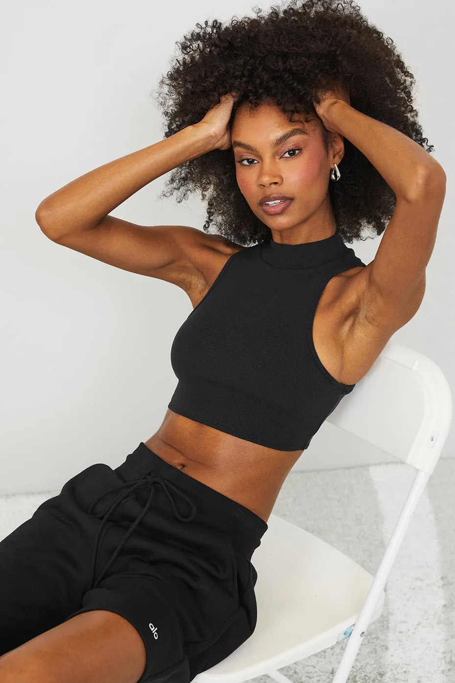 Goddess Rib Cropped Dynamite Tank - Black