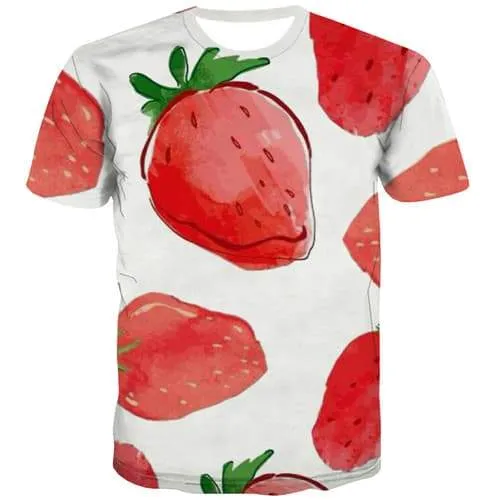 Graffiti T-shirt Men Strawberry Tshirts Casual Fruit T-shirts Graphic White Shirt Print Harajuku Tshirt Anime Short Sleeve