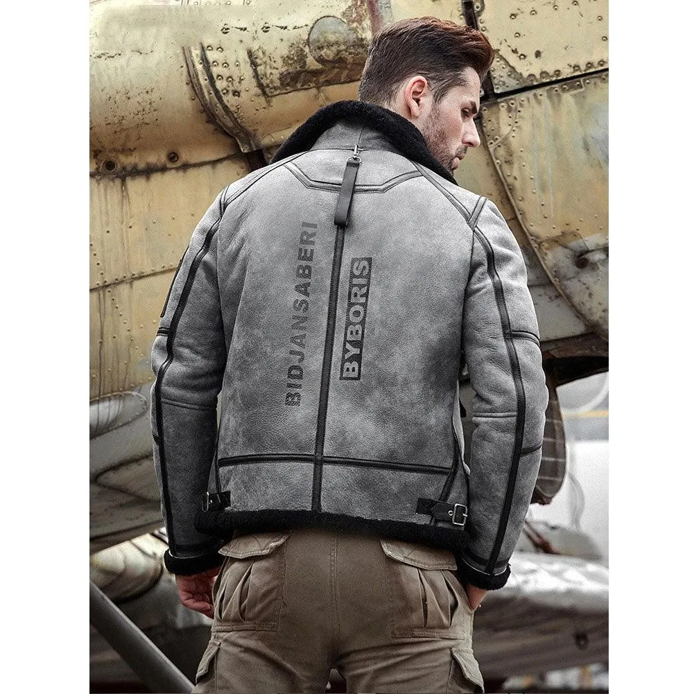 Grey B3 Shearling Bomber Leather Jacket