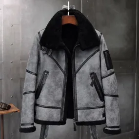 Grey B3 Shearling Bomber Leather Jacket