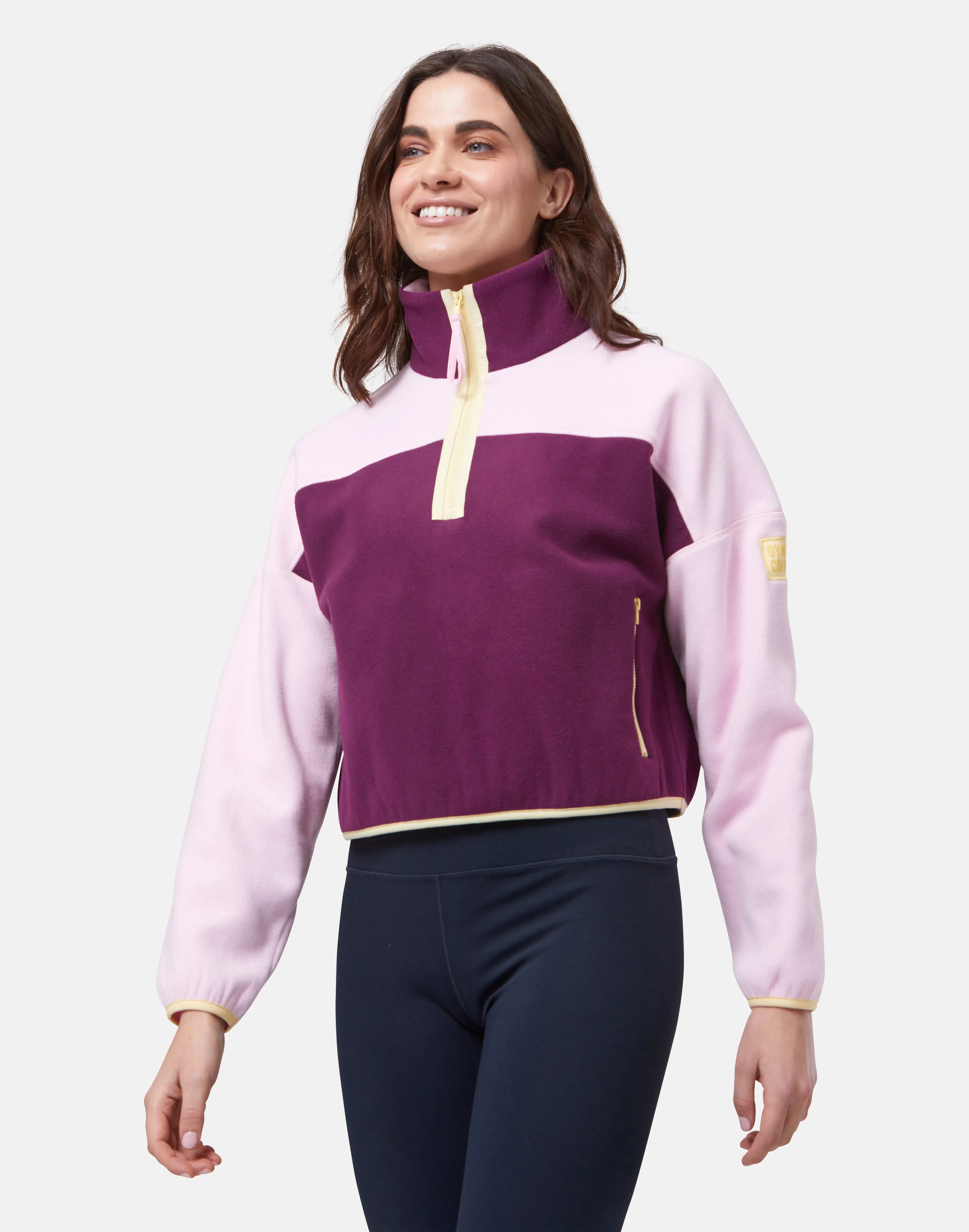 Half Zip Crop Polar Fleece in Burgundy