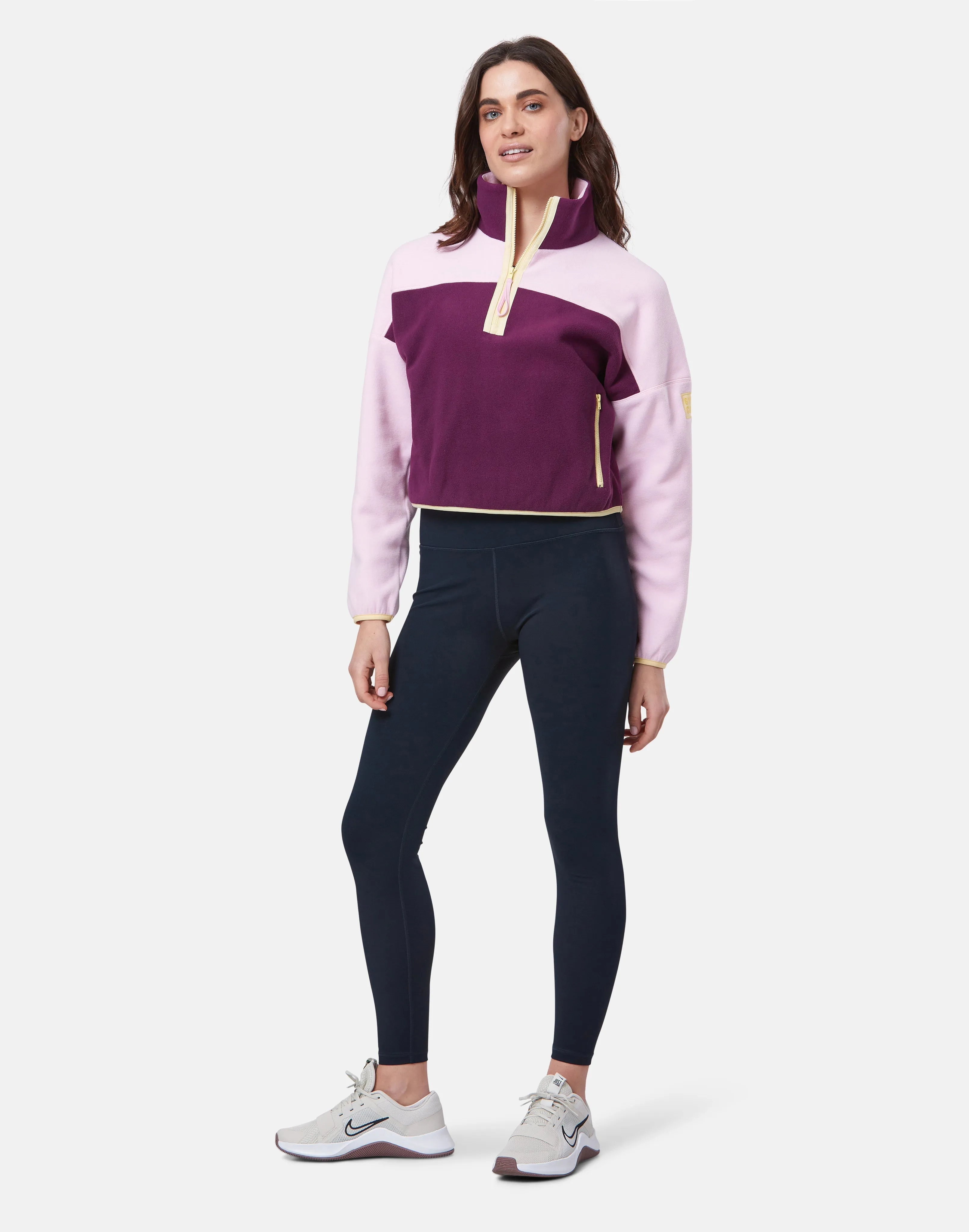 Half Zip Crop Polar Fleece in Burgundy