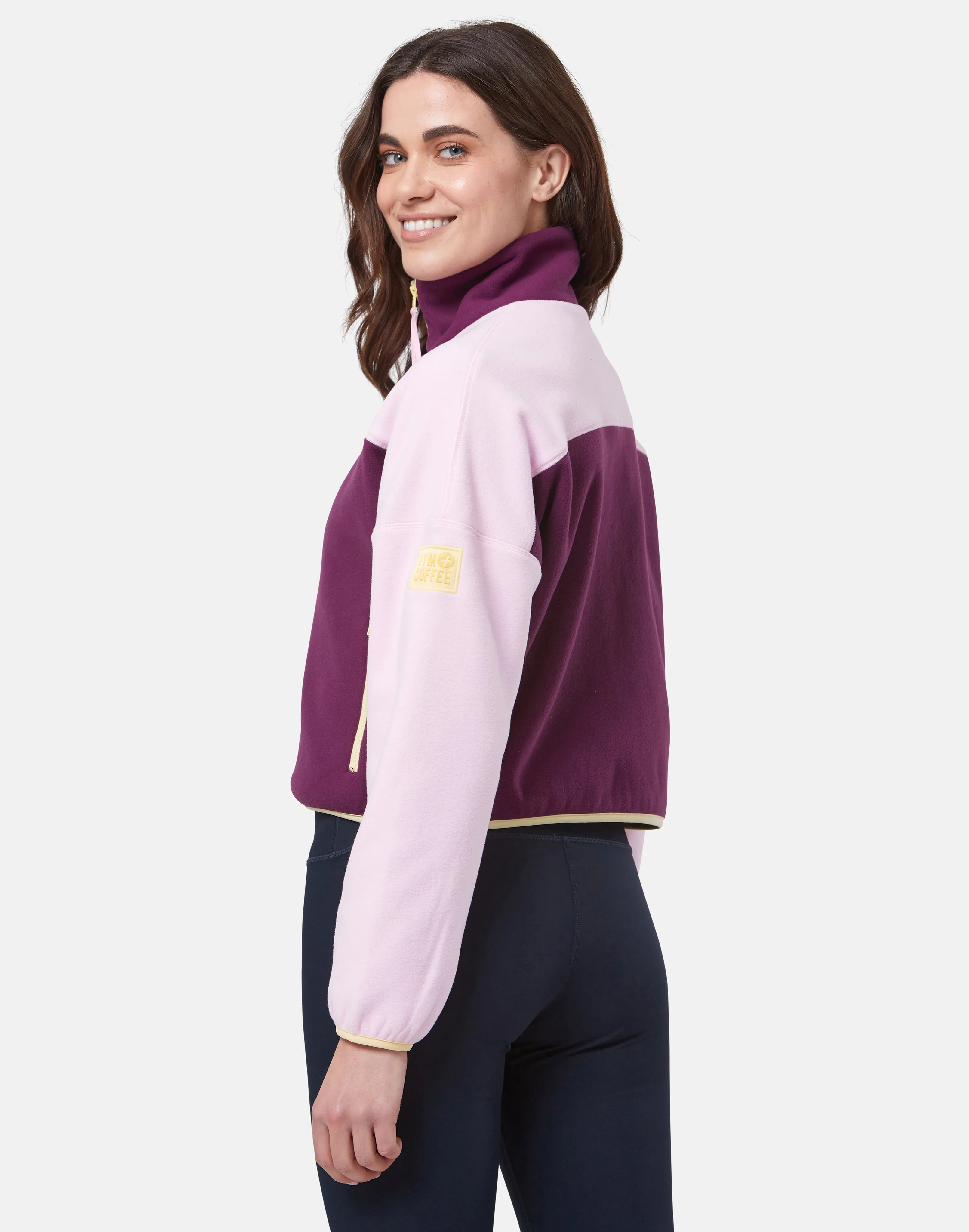 Half Zip Crop Polar Fleece in Burgundy