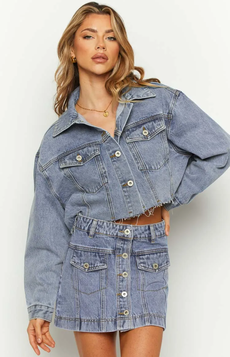 Helena Mid Wash Denim Cargo Mini Skirt