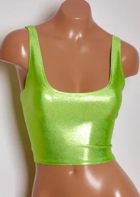 Hologram Crop Tank in Lime Green