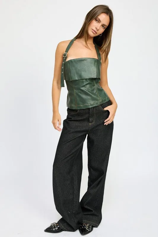 Hot Girl Fleece Lined Denim Wide Leg Pants