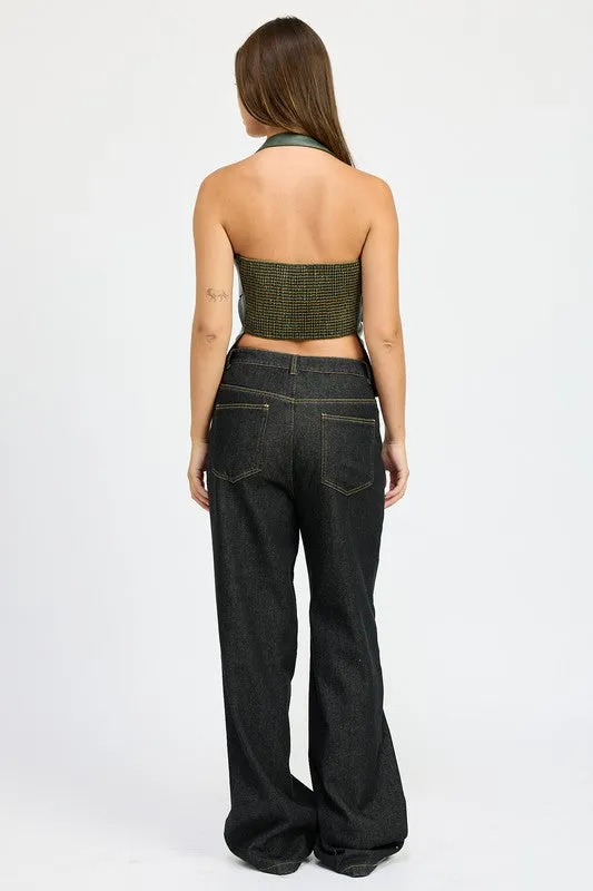 Hot Girl Fleece Lined Denim Wide Leg Pants