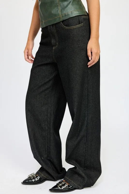 Hot Girl Fleece Lined Denim Wide Leg Pants