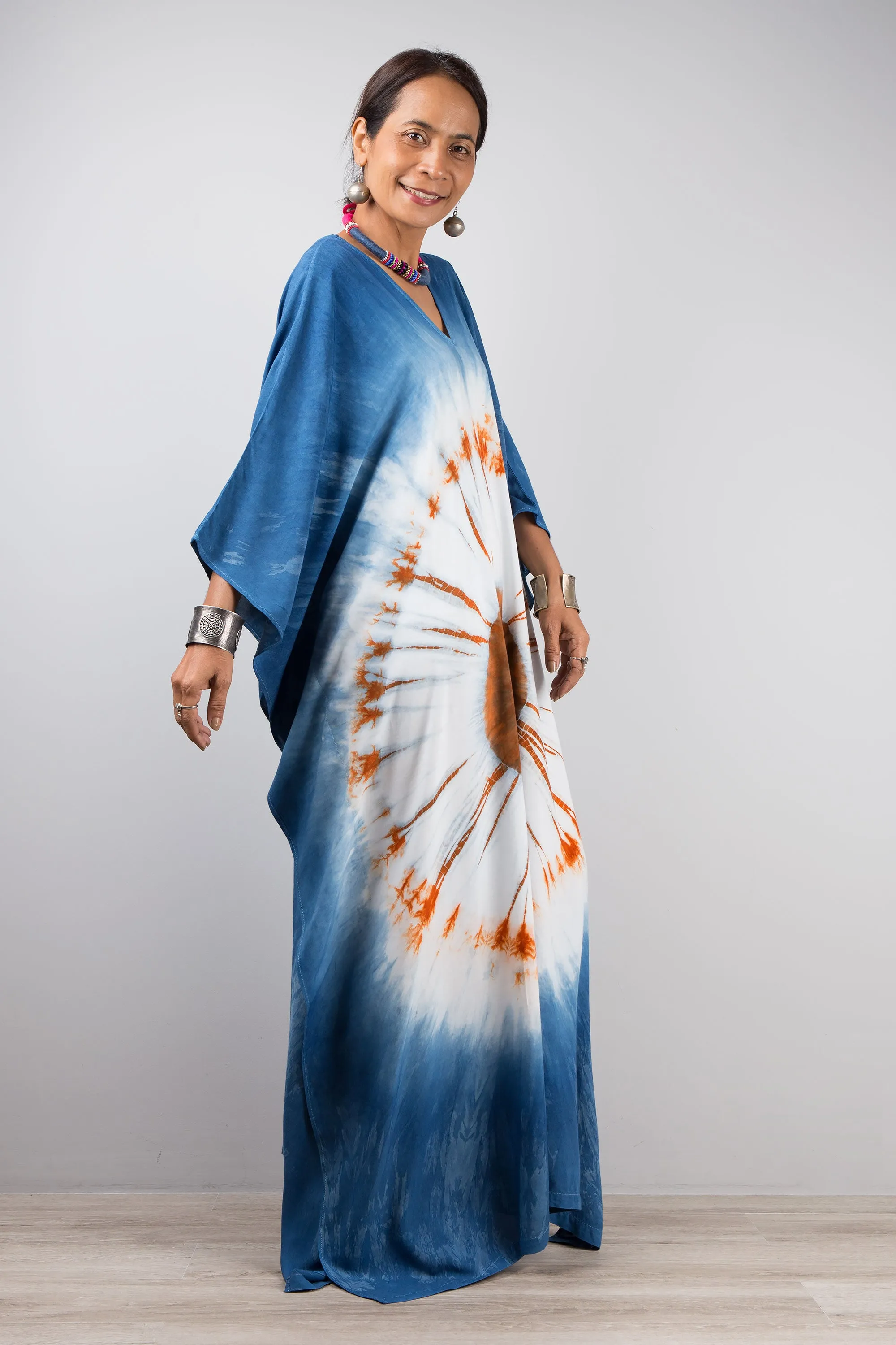 Indigo tie dye kaftan