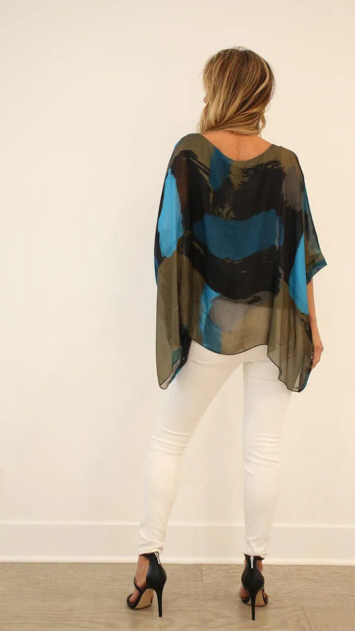 Italian Hand Painted Pattern Raw Moda Silk Top