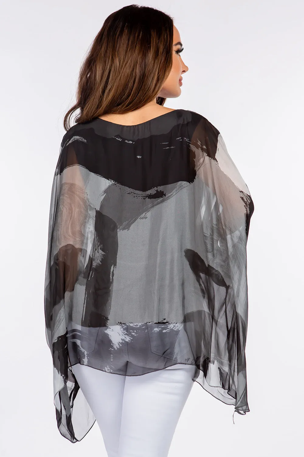 Italian Hand Painted Pattern Raw Moda Silk Top