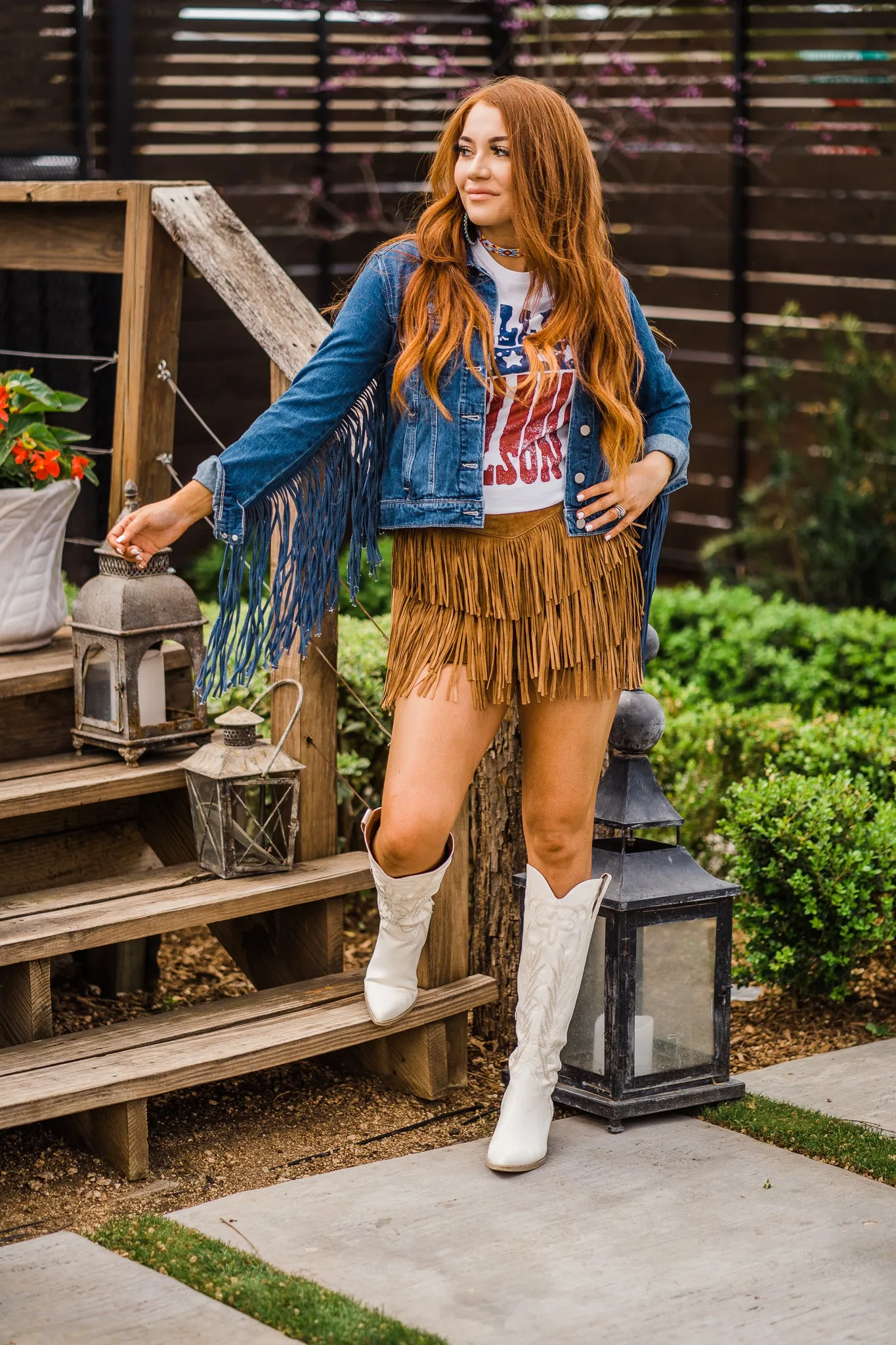 Jacket, Blue Denim Western with Fringe - Style HC711