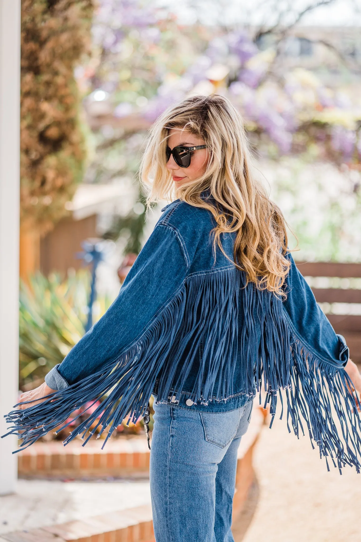 Jacket, Blue Denim Western with Fringe - Style HC711