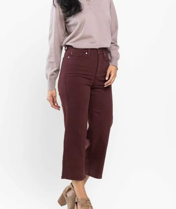 Judy Blue High Waist Tummy Control Cropped Oxblood Jeans