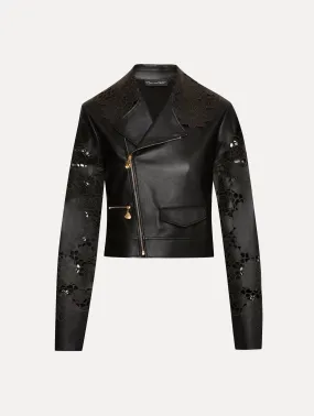 Laser Cut Floral Leather Jacket