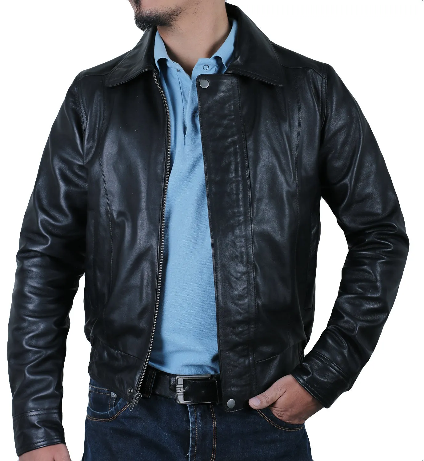 Leather Jackets Hub Mens Genuine Lambskin Leather Coat (Black, Aviator Jacket) - 1501305