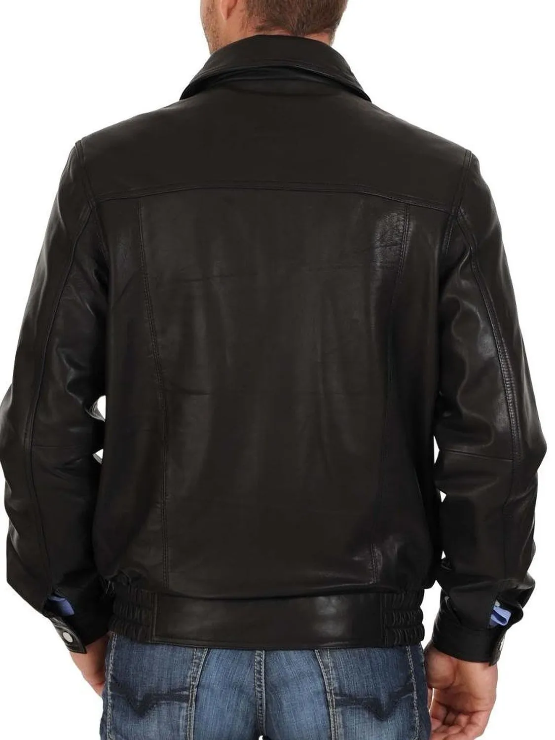 Leather Jackets Hub Mens Genuine Lambskin Leather Coat (Black, Aviator Jacket) - 1501305