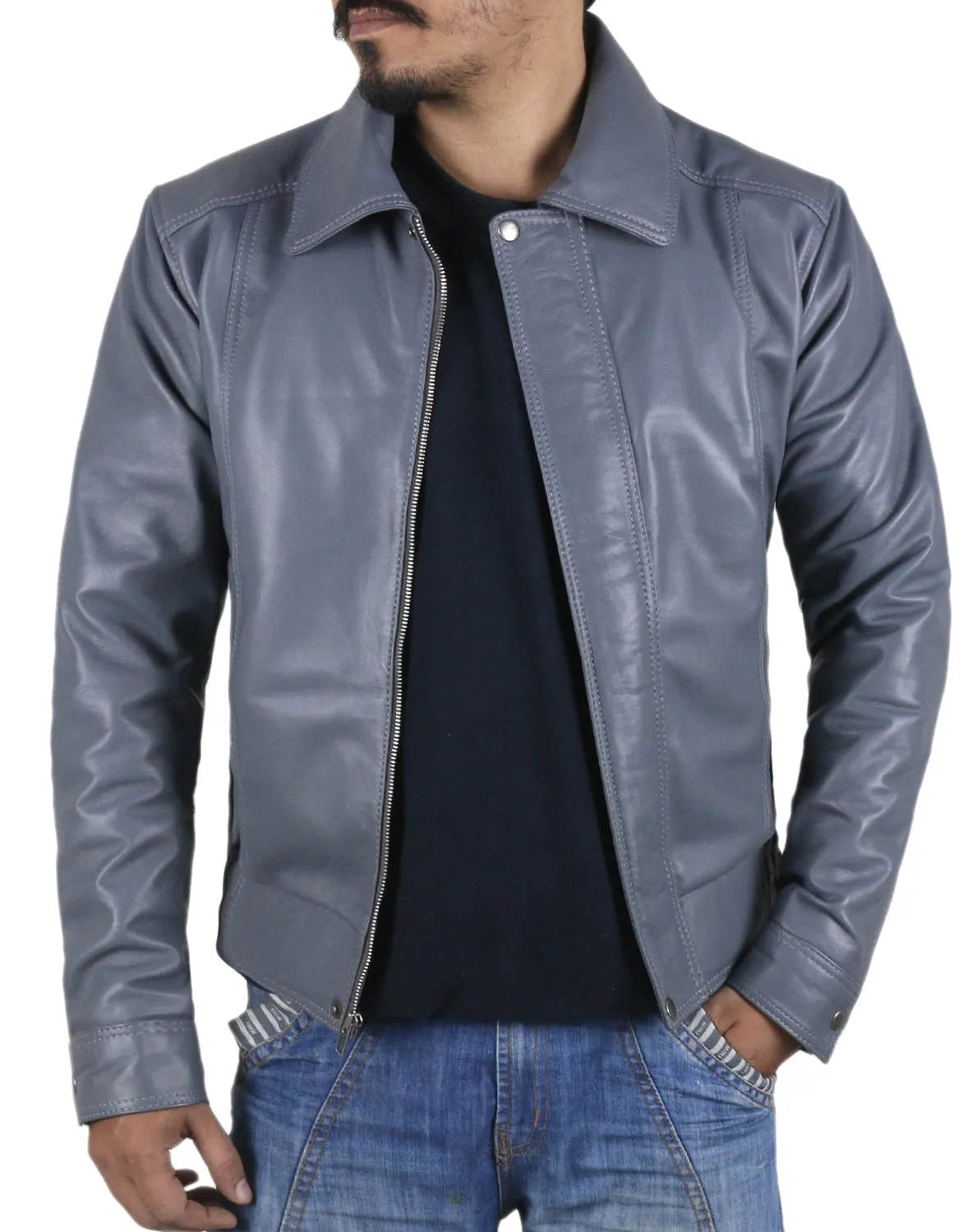 Leather Jackets Hub Mens Genuine Lambskin Leather Coat (Black, Aviator Jacket) - 1501305