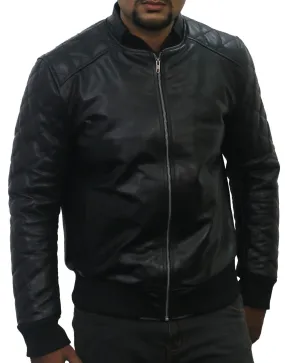 Leather Jackets Hub Mens Genuine Lambskin Leather Jacket (Black, Bomber Jacket) - 1501015