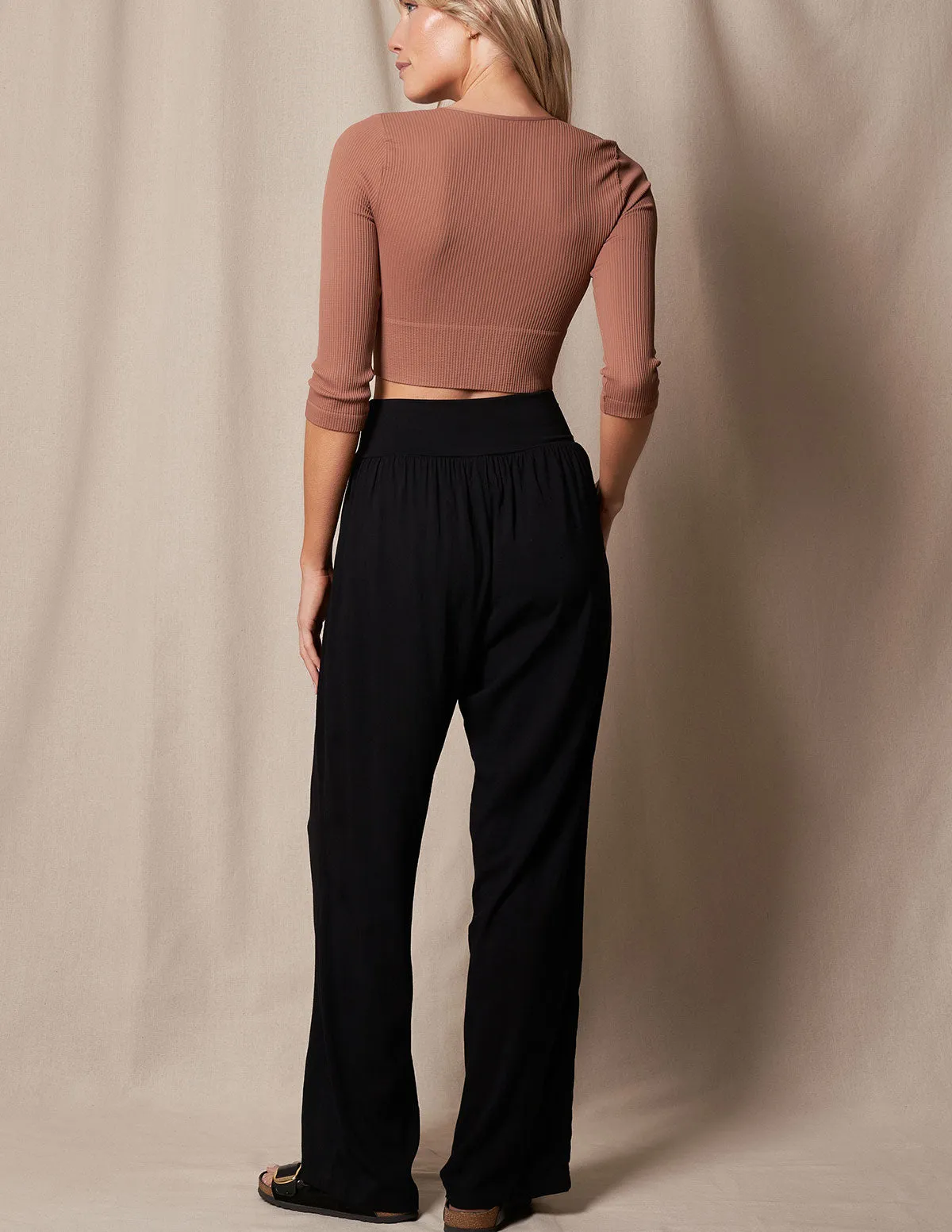 Linen / Bamboo Soft Waist Pants -  Black